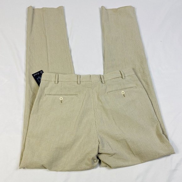 NWT 6 East Beige w/ Tan Stripe Seersucker Ctn Unfinished Flat Front Pants 34X38 - Picture 9 of 10